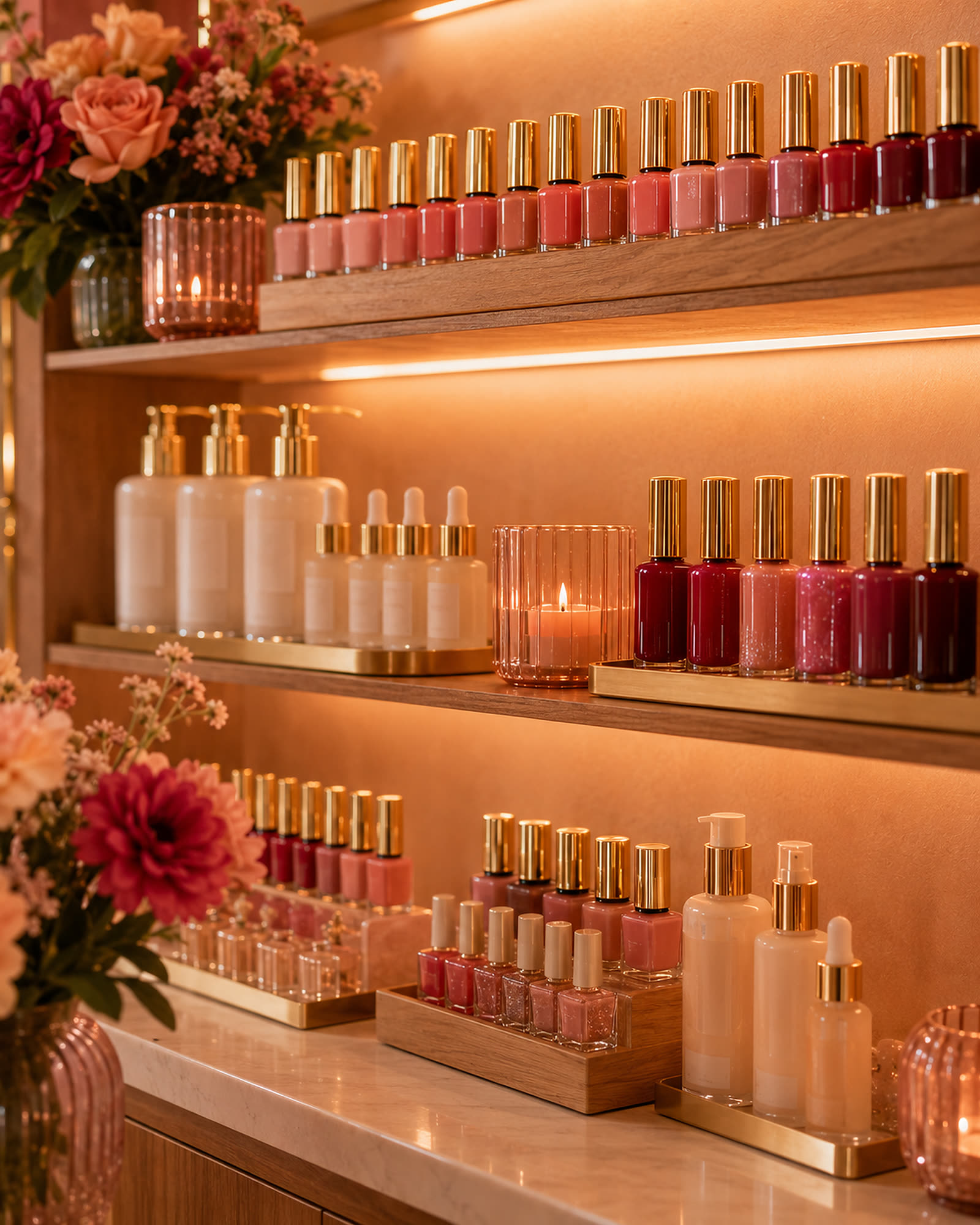 Retail polish and nail care, warm shelf